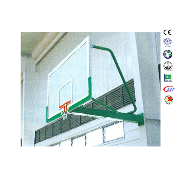 Height adjustable wall mounted basketball backboard and hoop