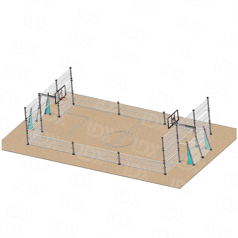 Custom outdoor caged basketball court and football field