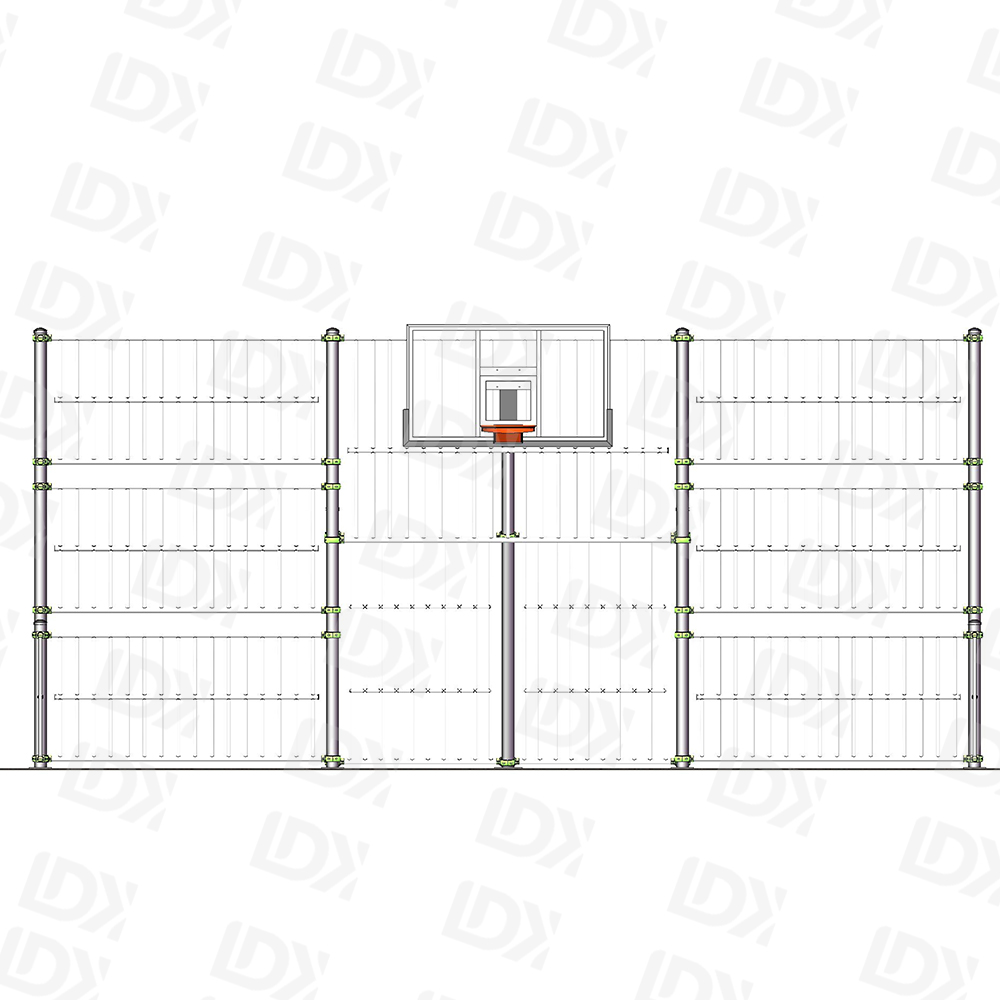 Custom outdoor caged basketball court and football field