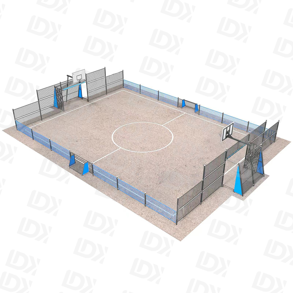 Custom outdoor caged basketball court and football field