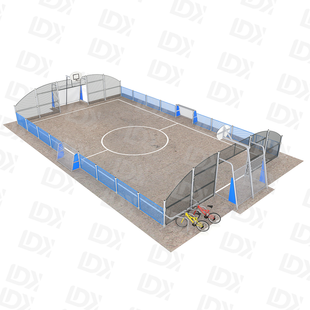 Custom outdoor caged basketball court and football field